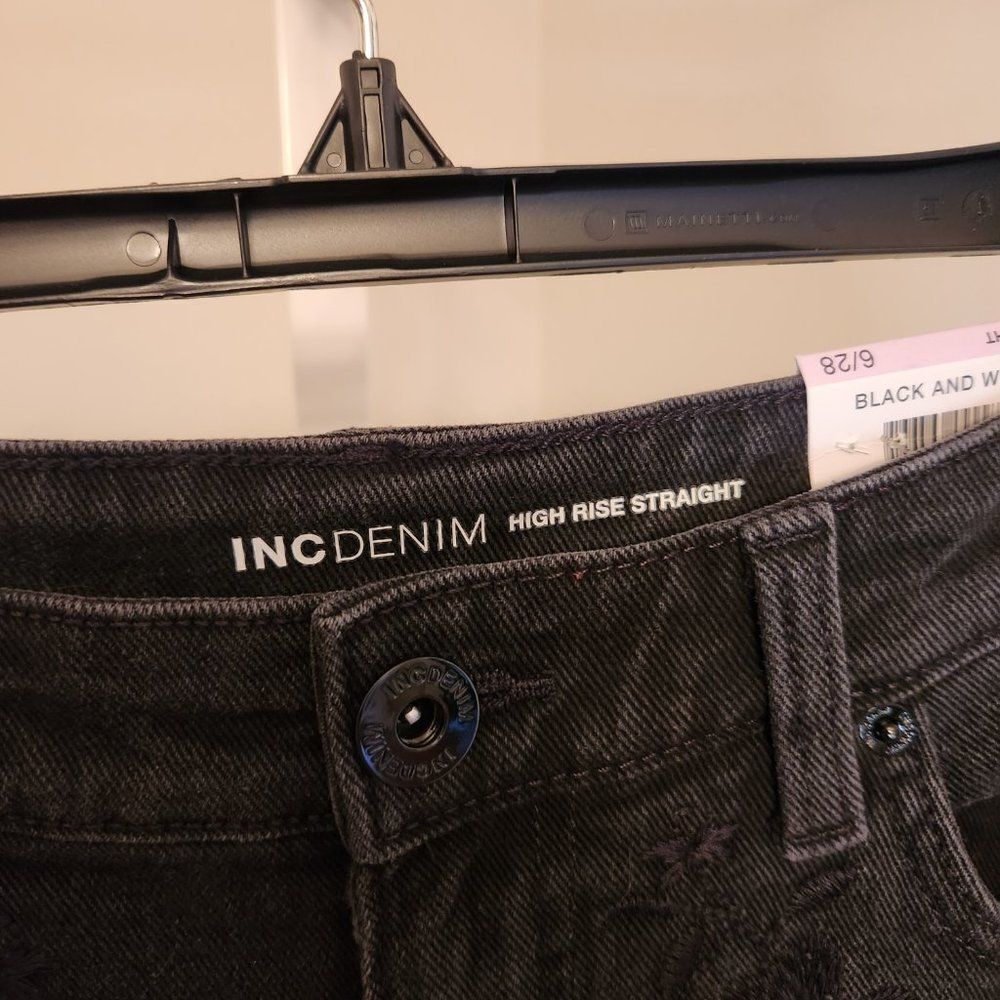 INC Black Jeans with Floral Embroidery NWT - Picture 6 of 12